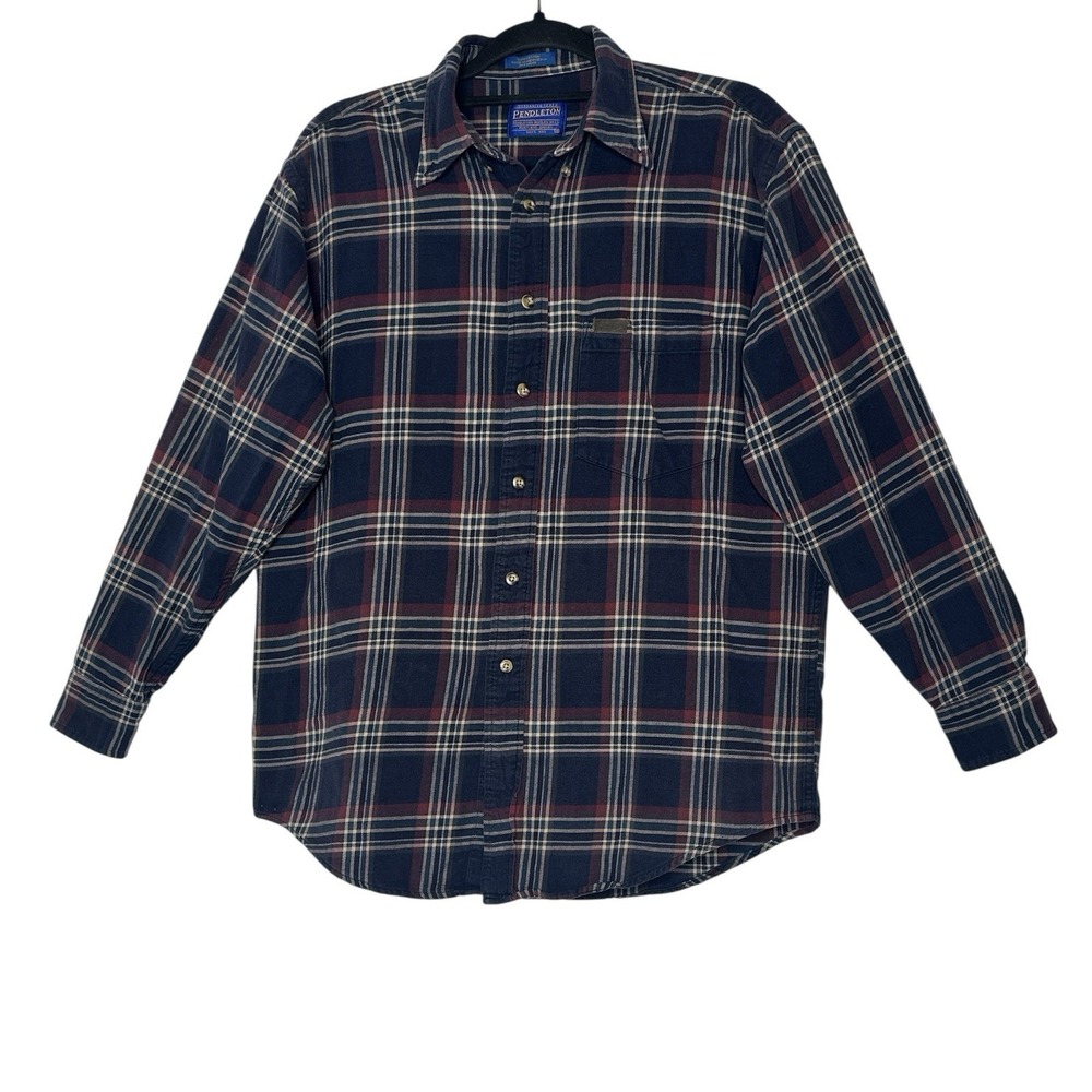 Pendleton Button Down Flannel Shirt Men Medium Plaid Cotton Outdoors Long Sleeve